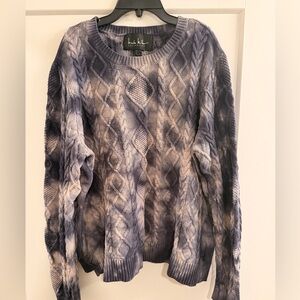 Nicole Miller Tye Dye Style Navy and Cream 100% Cotton Cable Knit Sweater